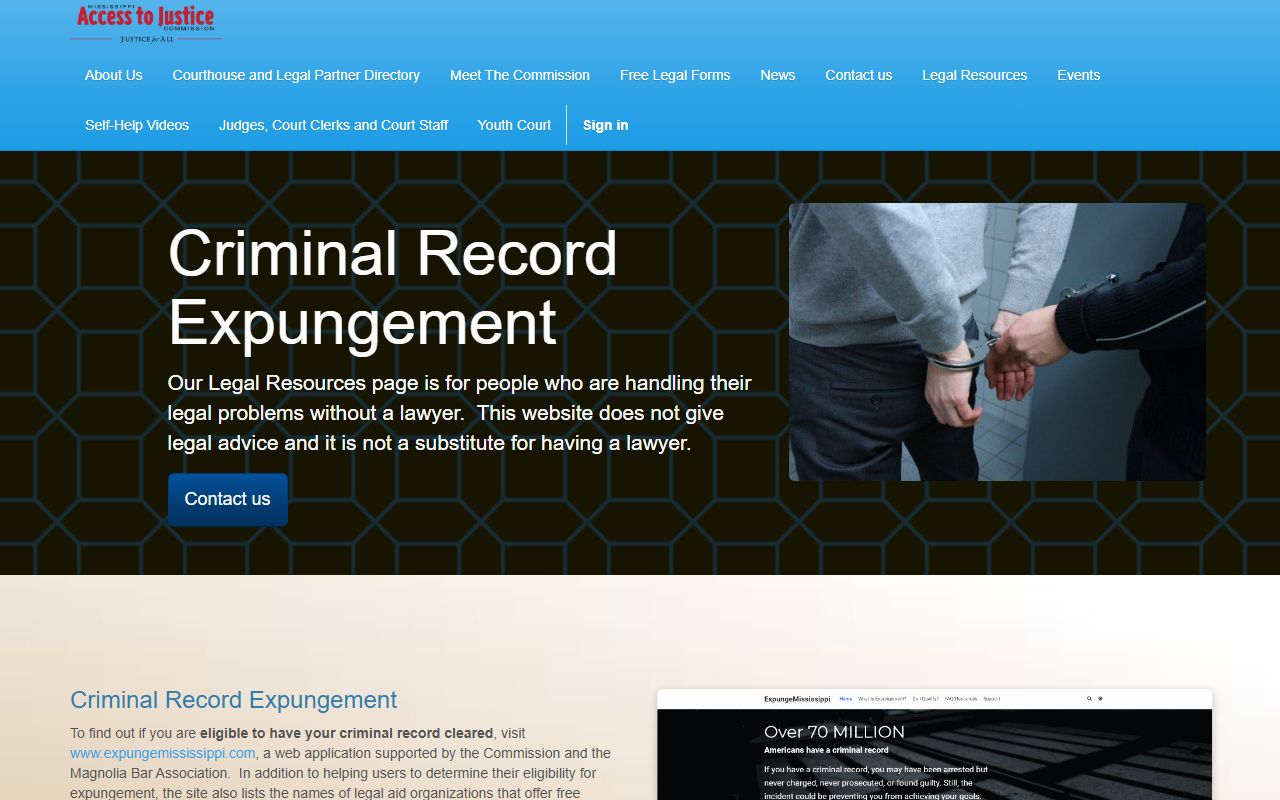 Stone County criminal court records expungement resource from the Mississippi Access to Justice Commission
