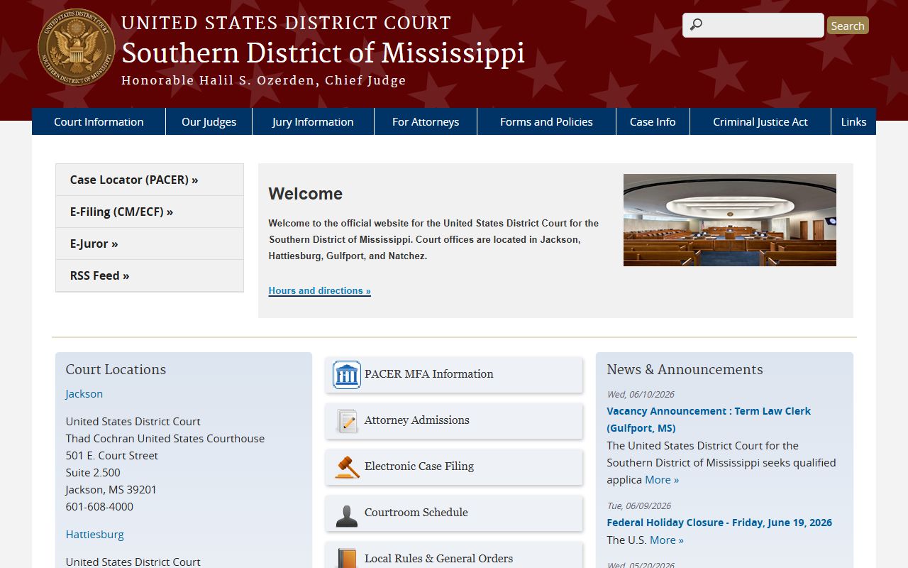 Stone County Mississippi federal cases in the Southern District of Mississippi