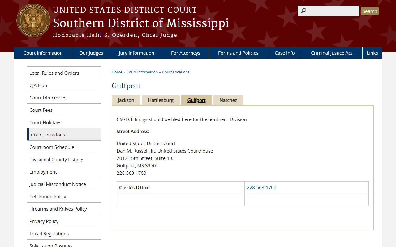 Federal Gulfport courthouse serving Stone County Mississippi residents