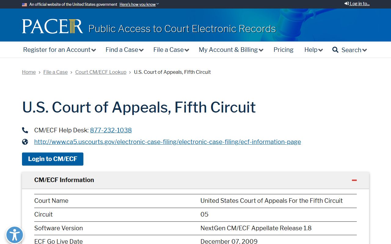 PACER Fifth Circuit court lookup for Stone County Mississippi federal records