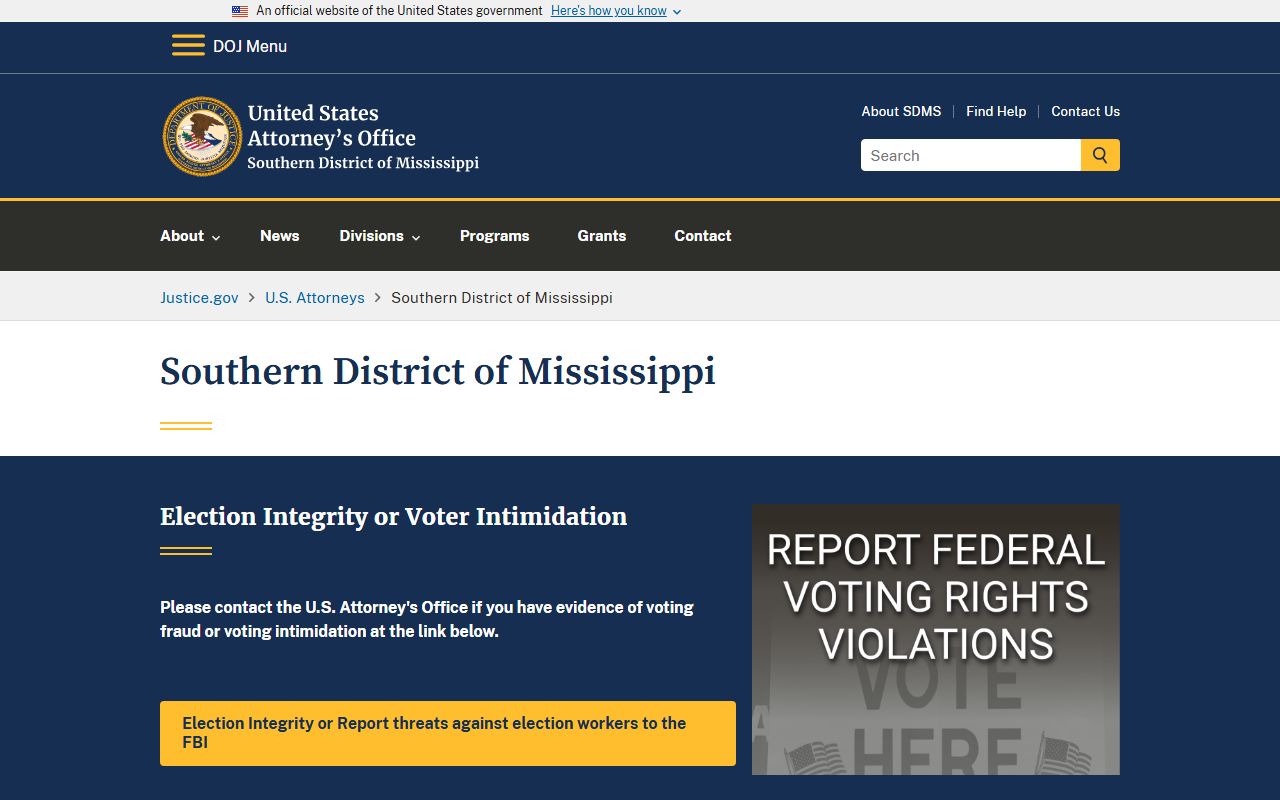 U.S. Attorney Southern District of Mississippi serving Stone County