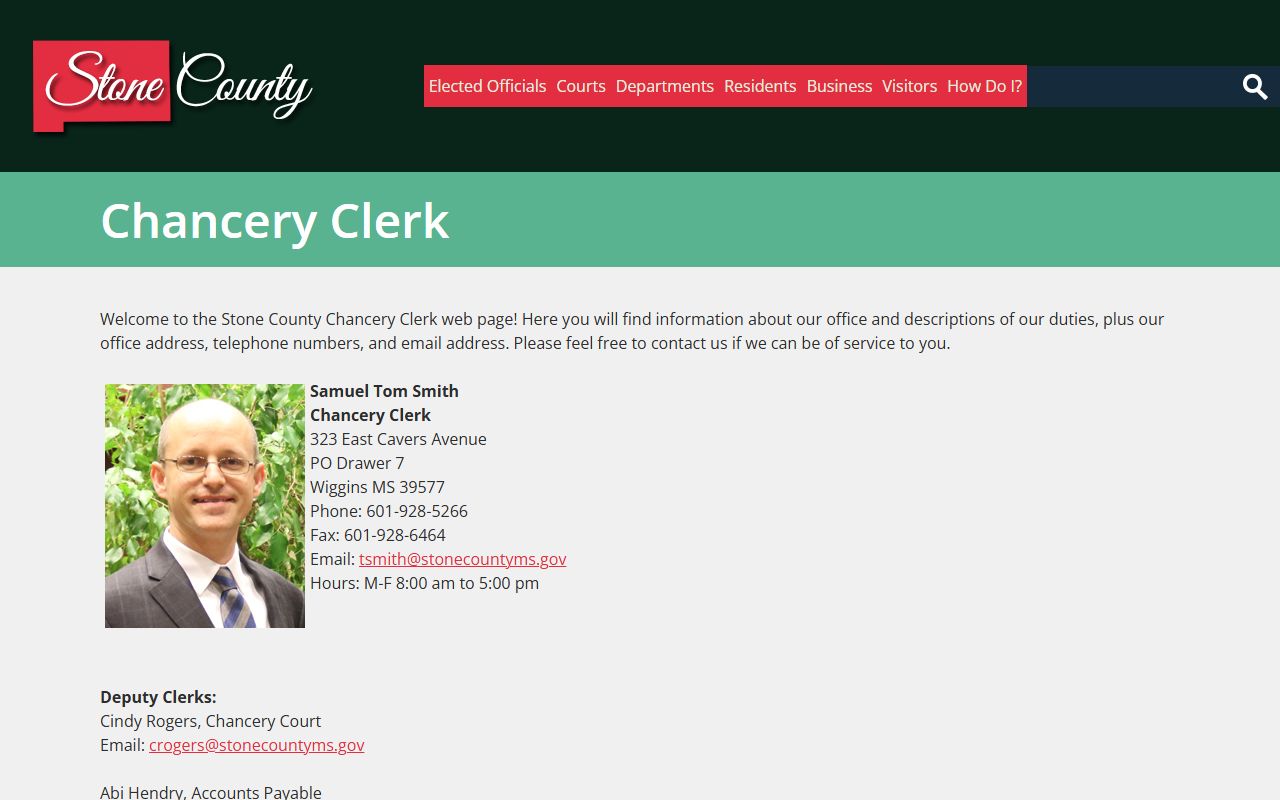 Stone County Chancery Clerk page for divorce, estate, and probate records