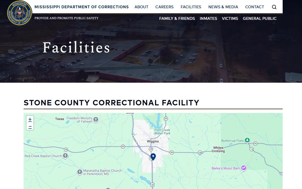 Stone County jail listed on the MDOC Stone County Correctional Facility page