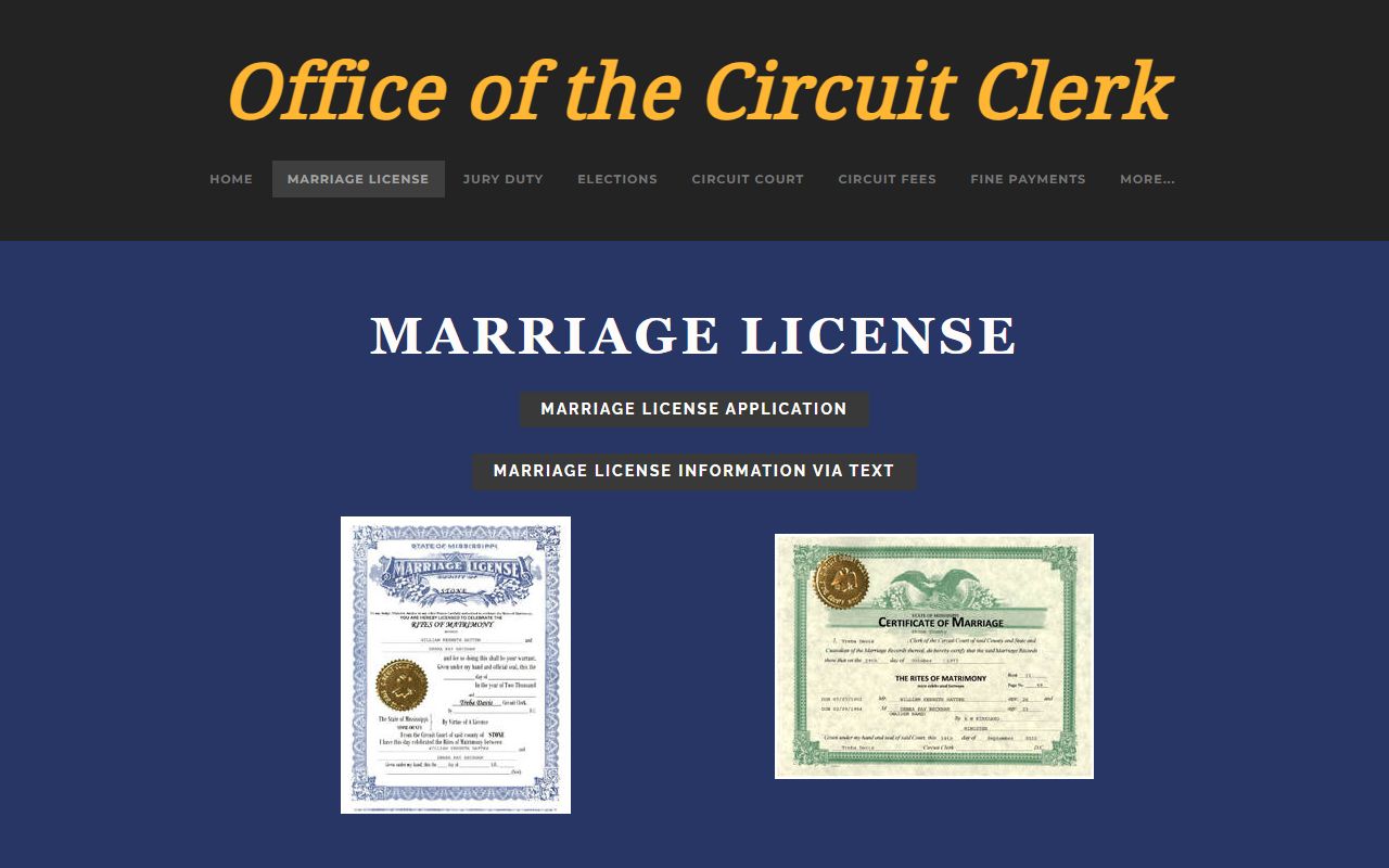Stone County marriage license page from the Circuit Clerk