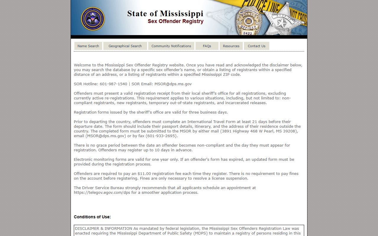 Stone County warrants and the Mississippi sex offender registry search page